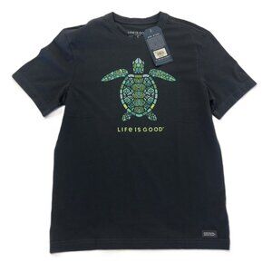 Life Is Good Crusher Tee Mandala Turtle T-shirt Mens S 100% Cotton Darkest Blue